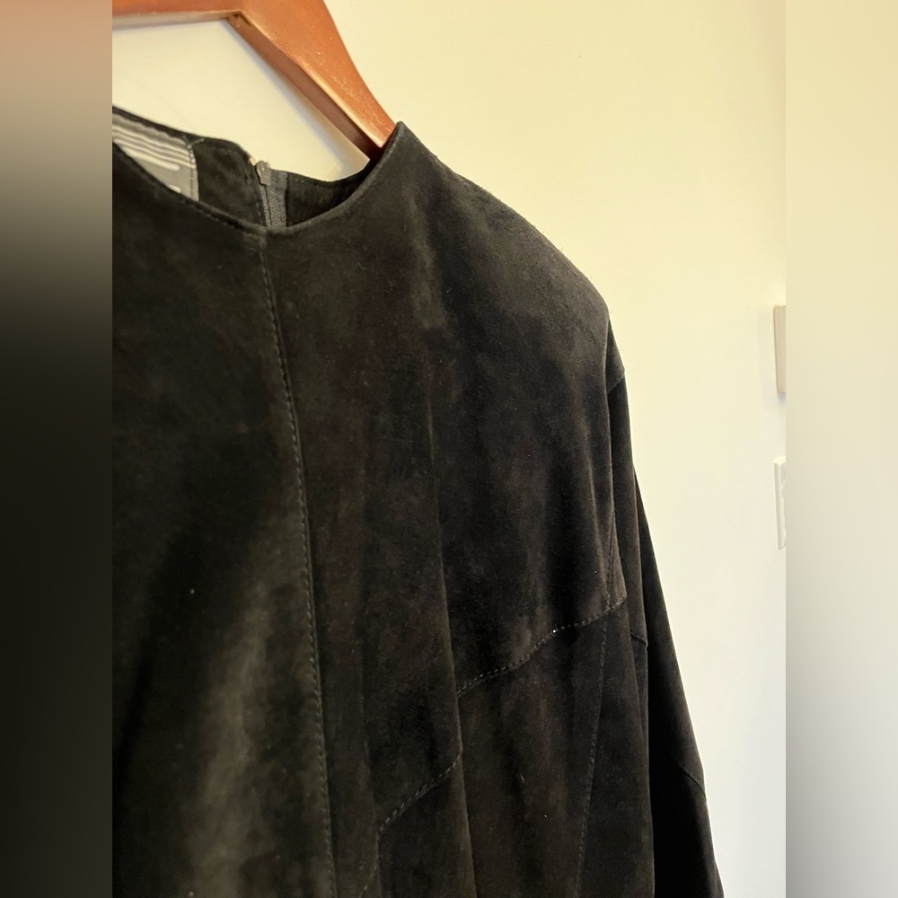 First in Leather Genuine Black Suede Dress Minimalist Structured Style Size 8 - Picture 7 of 10